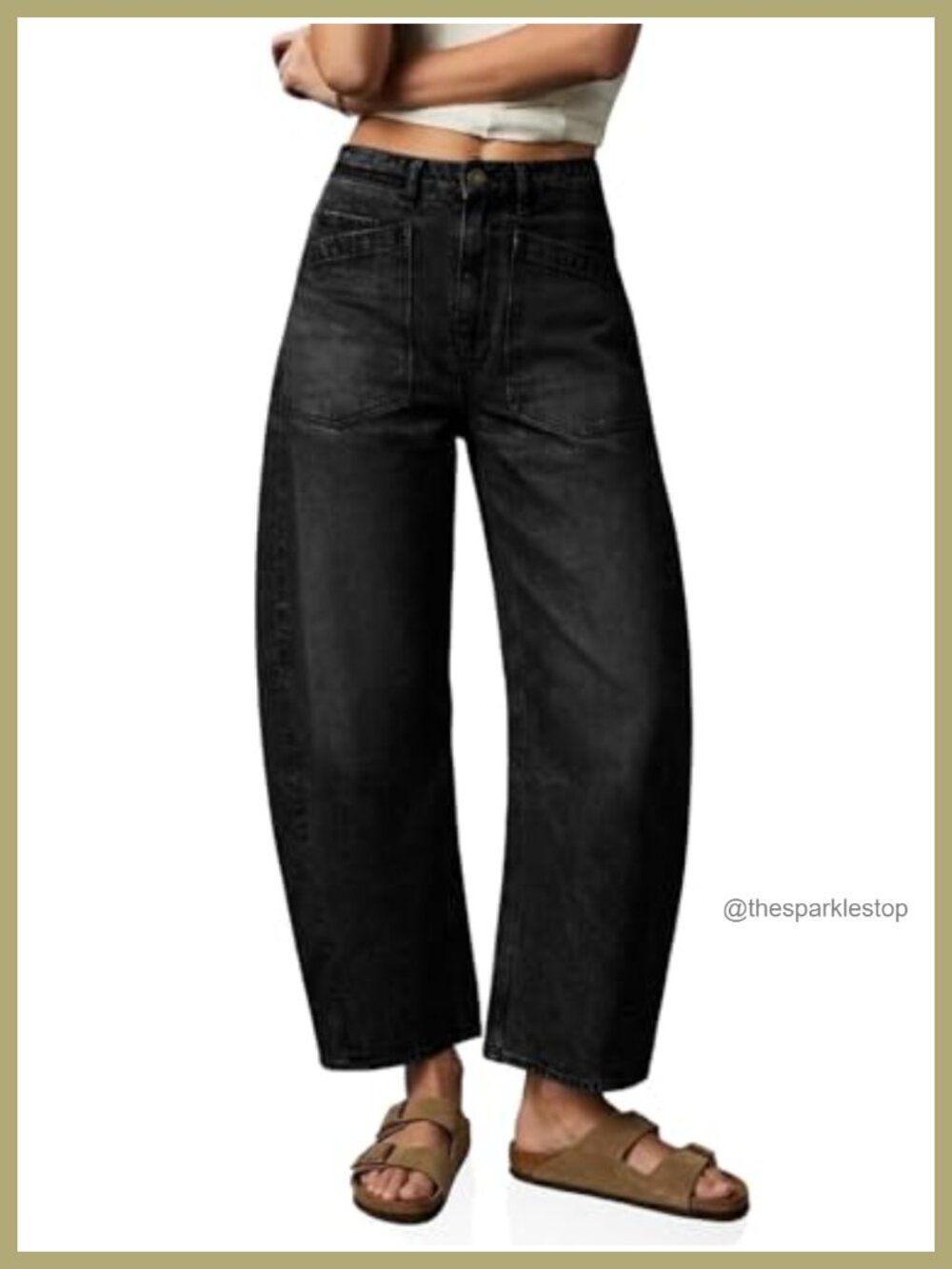 Womens Baggy Barrel Jeans Cropped High Waisted Wide Leg Boyfriend Denim